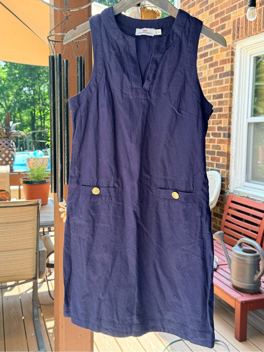 Vineyard Vines Navy Split-Neck Sleeveless Top